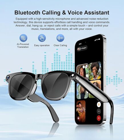 AI Smart Glasses with 8MP Camera and Bluetooth Anti-Shake Real-Time Translation Recognition Voice Assistant 1080P Video Recording HD Photo Long Battery Life for Traveler Lover Meeting Vlog in Saudi Arabia