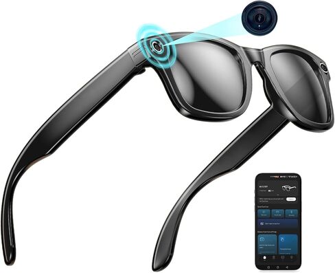 AI Smart Glasses with Camera, 8MP 1200P HD Video Recording Sunglasses, UV400, Real-Time Translation, ChatGPT Voice Assistant, Open-Ear Bluetooth Audio for Men Women Running, Cycling & Vlogging 32G in Saudi Arabia