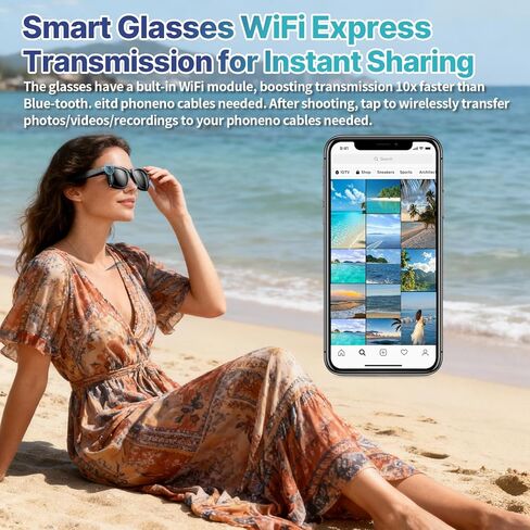 AI Smart Glasses with Camera, 8MP 1200P HD Video Recording Sunglasses, UV400, Real-Time Translation, ChatGPT Voice Assistant, Open-Ear Bluetooth Audio for Men Women Running, Cycling & Vlogging 32G in Saudi Arabia