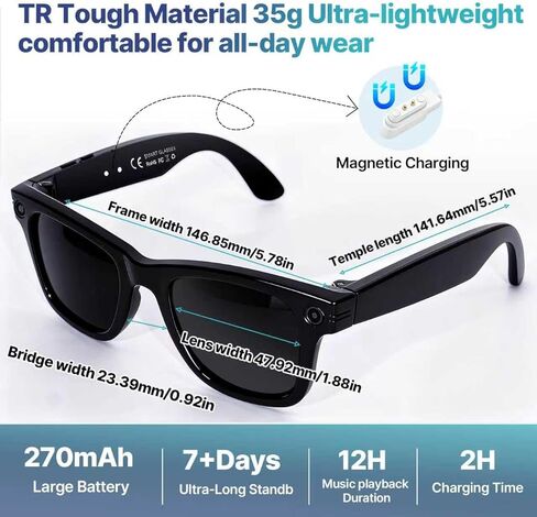 AI Smart Glasses with Camera, 8MP 1200P HD Video Recording Sunglasses, UV400, Real-Time Translation, ChatGPT Voice Assistant, Open-Ear Bluetooth Audio for Men Women Running, Cycling & Vlogging 32G in Saudi Arabia