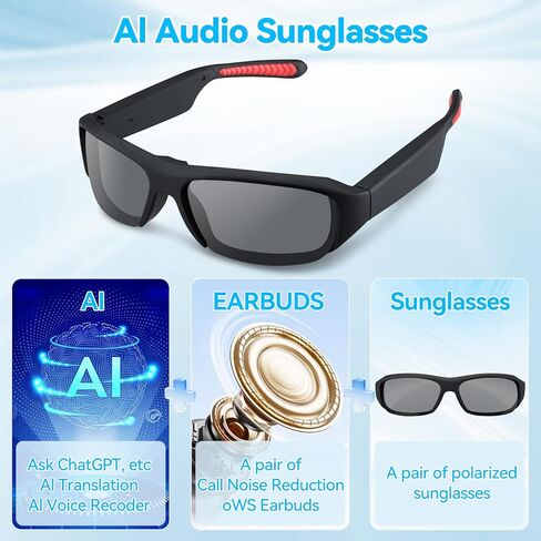 AI Smart Bluetooth Translator Glasses For Men/Women, Real-Time Language Translation with Open-Ear Speakers & Dual Microphones, UV Protection Smart Glasses for Travel, Sports, Driving & Business in Saudi Arabia
