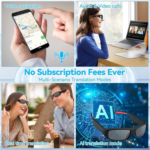 AI Smart Bluetooth Translator Glasses For Men/Women, Real-Time Language Translation with Open-Ear Speakers & Dual Microphones, UV Protection Smart Glasses for Travel, Sports, Driving & Business in Saudi Arabia