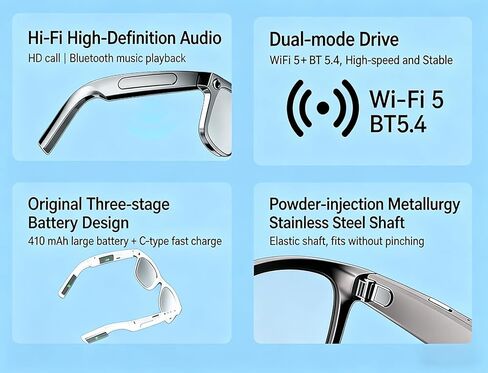 2026 AI Smart Glasses with Camera,8MP Anti-Shake Video Recording,2K HD Video & Photo Capture,Bluetooth Music,Voice/Calling,Real Time Translation, AI Voice Assistant,Object Recognition in Saudi Arabia