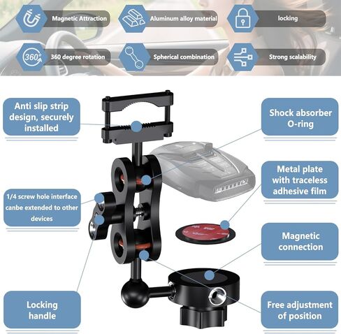 Magnetic Radar Detector Mount,Aluminum Rearview Mirror Rod Installation Base, for Cobra,Uniden,Escort,Valentine One,Beltronics,Whistler etc All Radar Models in Saudi Arabia