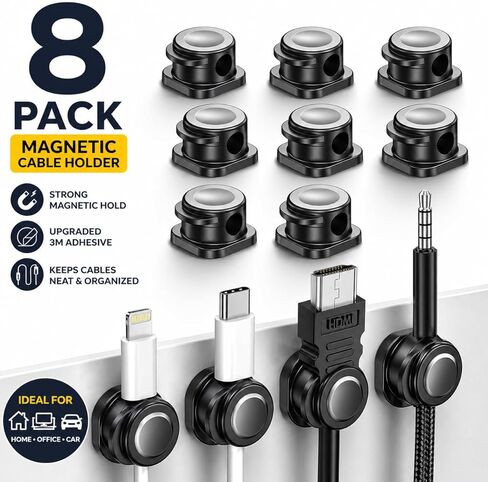 Magnetic Cable Organizer 8 Pack, Cord Organizer Clips for Desk, Strong Adhesive Cable Management, Wire Holder for Office, Home, Car Fits USB, Phone Charger & More in Saudi Arabia