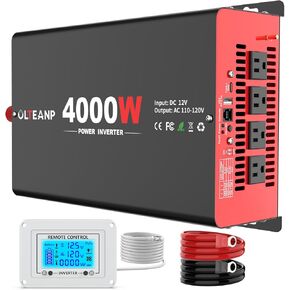 محول طاقة OLTEANP 4000 واط 12 فولت تيار مستمر إلى 110 فولت تيار متردد للسيارة مع 4 منافذ تيار متردد، منفذ 30 وات من النوع C، منفذ USB 3.1 أمبير، جهاز تحكم عن بعد على شاشة LCD، محول سيارة الذروة 8000 واط للشاحنة والمركبات والرحلة in Kuwait