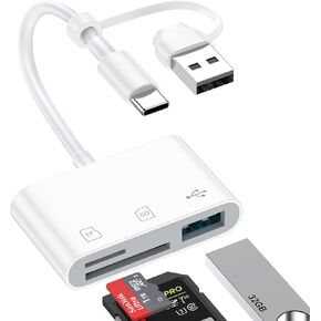 قارئ بطاقة SD لهاتف Samsung S26 S25 Ultra، 5 في 1 USB A وUSB C إلى قارئ بطاقة الذاكرة ثنائي المنفذ قارئ بطاقات Micro SD مع محول كاميرا USB لهاتف iPhone 17 16e 16 15 Pro Max iPad كاميرا رقمية Android in Kuwait