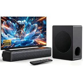 شريط صوت GEOYEAO 2.1 CH مع مكبرات صوت، شريط صوت 100 واط للتلفزيون الذكي، نظام صوت محيطي Dolby Atmos، مكبر صوت بلوتوث للمسرح المنزلي قابل للتعديل، للتلفزيون/جهاز العرض/الكمبيوتر in Kuwait