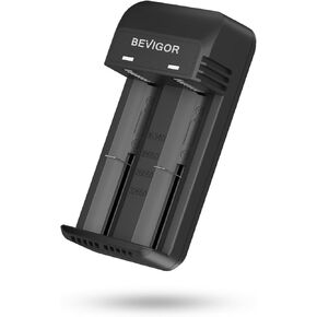 شاحن بطارية BEVIGOR 18650، شاحن USB C ذكي 2-Bay لـ 3.7V 16340 17670 18350 18500 18650 26650 32650 بطاريات ليثيوم قابلة لإعادة الشحن، مؤشر LED وحماية من الشحن الزائد in Saudi Arabia