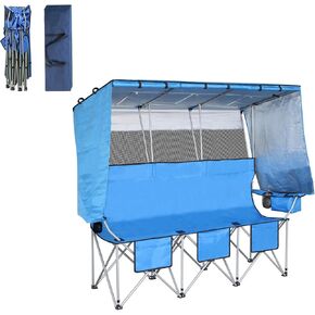 كرسي تخييم ptlsy 3 أشخاص مع ظلة مظلة 3 مقاعد قابلة للطي مع ظل كامل لمهرجان Camp Beach Sport Sideline Backyard (أزرق) in Kuwait
