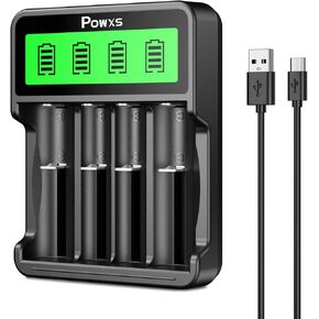 شاحن بطارية ذكي عالمي POWXS لـ Li-ion Ni-MH Ni-CD، شاشة LCD مع مدخل Type-C/Micro-USB، متوافق مع 18650 26650 21700 AA AAA C، حماية من الشحن الزائد in Kuwait
