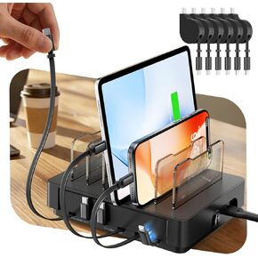SooPii HomeHub H1 Charging Station for multiple devices,Upgraded 6-Port Desktop Fast Charger with 6 Retractable Cables（4*C+2*iP）,60W PD charger station for iPhone/Tablet,Tangle-Free Charging Organizer in Saudi Arabia