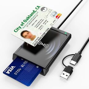 Smart Card Reader with NFC, CAC Reader for DOD Military Common Access, 2-in-1 Contact & Contactless ID and Bank Chip Card Reader, Built-in USB-C with USB-A Adapter for Windows, MacOS, Linux in Saudi Arabia