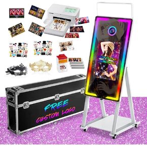 Magic Mirror Photo Booth with Printer 45-22" Touch Screen DSLR Photo Booth with RGB Light Instant Printing and Sharing Professional PhotoBooth for Party (White-2) in Saudi Arabia