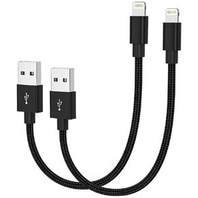 قطعتان من شاحن iPhone قصير بطول 1 قدم، كابل Lightning معتمد من MFi مصنوع من النايلون المضفر وسلك شحن سريع لهاتف iPhone 14 13 12 11 XS XR X SE 8 Pro Max Plus Mini، iPad Pro/Air، AirPods (أسود) in Kuwait