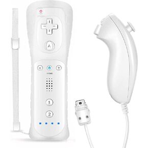SogYupk Controller Replacement for Wii Remote Controller with Nunchaku Joystick, Compatible with Nintendo Wii and Wii U Console,Gamepad with Silicone Sleeve and Wrist Strap(White 1set) (Renewed) in Kuwait