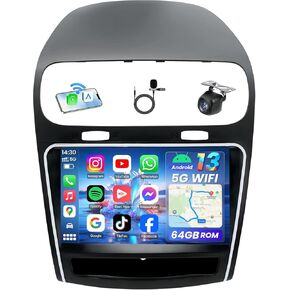 راديو السيارة لـ Dodge Journey 2011-2019: [4Core 64G ROM] 9 بوصة 1280 * 800 HD شاشة لمس ستيريو مع Carplay اللاسلكي Android Auto 5G WiFi GPS Navigation Bluetooth FM RDS DSP EQ SWC 1080P كاميرا احتياطية in Kuwait