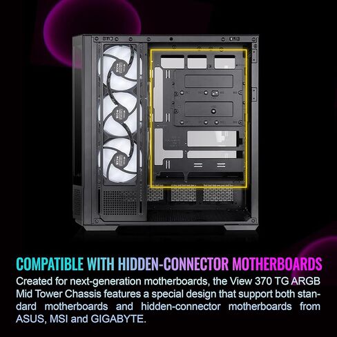 Thermaltake View 370 TG ARGB Mid Tower; 1x360mm & 1x120 ARGB PWM Fans Included; 360mm Rad Support; 420mm GPU Clearance; Hidden Connector Support (ATX/mATX); Vertical GPU Support;Black;CA-11N-00M1WN-00 in Saudi Arabia