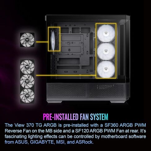Thermaltake View 370 TG ARGB Mid Tower; 1x360mm & 1x120 ARGB PWM Fans Included; 360mm Rad Support; 420mm GPU Clearance; Hidden Connector Support (ATX/mATX); Vertical GPU Support;Black;CA-11N-00M1WN-00 in Saudi Arabia