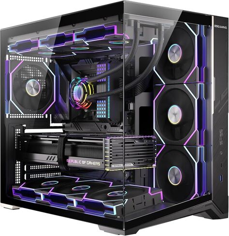 ESGAMING ATX Mid Tower PC Case 360MM RAD Support, 8° Slanted Base, 270° Full View Tempered Glass Gaming PC Case with Type-C - ZeroMax White-Without Fan in Saudi Arabia