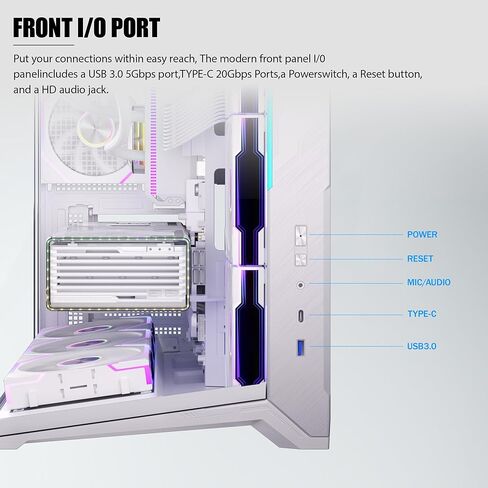 حافظة كمبيوتر ESGAMING ATX Mid Tower بدعم 360 مم RAD، قاعدة مائلة 8 درجات، حافظة كمبيوتر ألعاب من الزجاج المقوى بزاوية 270 درجة مع نوع C - ZeroMax أبيض بدون مروحة in Kuwait