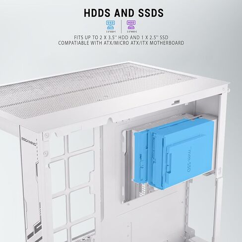 حافظة كمبيوتر ESGAMING ATX Mid Tower بدعم 360 مم RAD، قاعدة مائلة 8 درجات، حافظة كمبيوتر ألعاب من الزجاج المقوى بزاوية 270 درجة مع نوع C - ZeroMax أبيض بدون مروحة in Kuwait