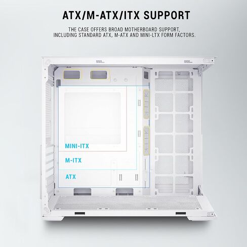 حافظة كمبيوتر ESGAMING ATX Mid Tower بدعم 360 مم RAD، قاعدة مائلة 8 درجات، حافظة كمبيوتر ألعاب من الزجاج المقوى بزاوية 270 درجة مع نوع C - ZeroMax أبيض بدون مروحة in Kuwait