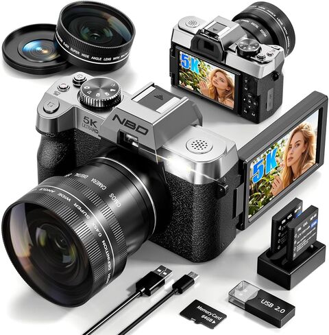 48MP Digital Cameras for Photography 5K, Autofocus Video Camera with 32GB TF Card & 2 Batteries,16X Zoom Anti-Shake Vlogging Camera for YouTube (Silver) in Saudi Arabia
