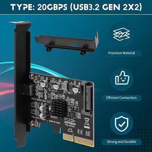 USB PCIE Card Type C PCI-Express 4X to USB 3.2 Gen 2X2 (20Gbps) ASM3242 Chipset for 8/10/Linux in Saudi Arabia