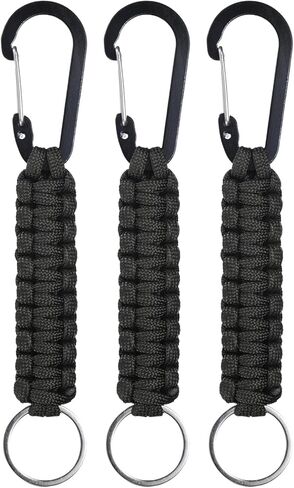 M METERXITY 3-Pack Braided Paracord Keychain with Clips, 6.7 Inch Paracord Lanyard Clips Durable Hanger Hook for Backpacks Water Bottle for Camping/Hiking/Fishing/Traveling [Black] in Saudi Arabia