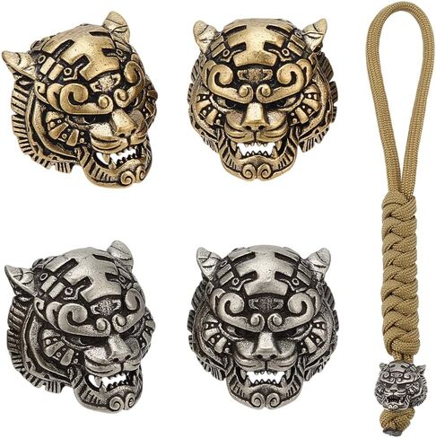 NBEADS 4 Pcs 2 Colors Paracord Bracelet Beads, Wolf Head European Brass Large Hole Spacer Beads for Jewelry EDC String Pendant Parachute String Tool in Saudi Arabia
