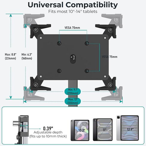Anti-Theft iPad Kiosk Stand, Adjustable Tablet Floor Stand for Business Retail POS Checkout, Security Display Mount Fits 10-14" iPad Pro 12.9 11 10.9, Galaxy Tab & Surface Pro, 360° Rotating in Saudi Arabia
