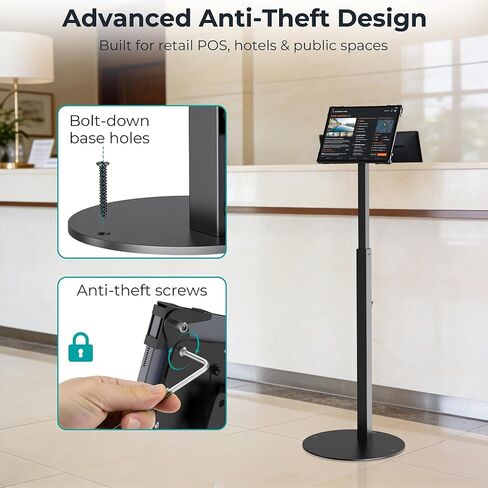 Anti-Theft iPad Kiosk Stand, Adjustable Tablet Floor Stand for Business Retail POS Checkout, Security Display Mount Fits 10-14" iPad Pro 12.9 11 10.9, Galaxy Tab & Surface Pro, 360° Rotating in Saudi Arabia