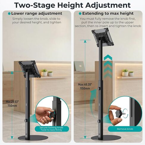 Anti-Theft iPad Kiosk Stand, Adjustable Tablet Floor Stand for Business Retail POS Checkout, Security Display Mount Fits 10-14" iPad Pro 12.9 11 10.9, Galaxy Tab & Surface Pro, 360° Rotating in Saudi Arabia