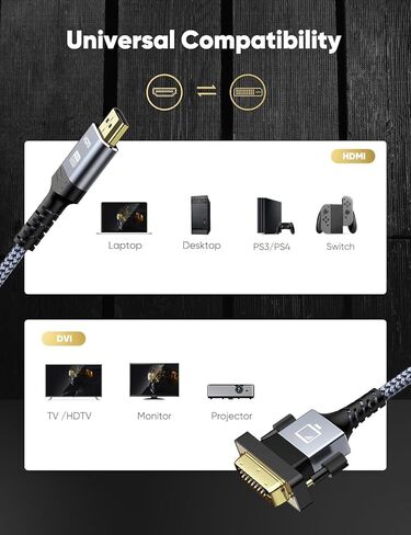 كابل HDMI إلى VGA بطول 6 أقدام من النايلون المطلي بالذهب بدقة 1080 بكسل عالي الدقة - أسود in Saudi Arabia