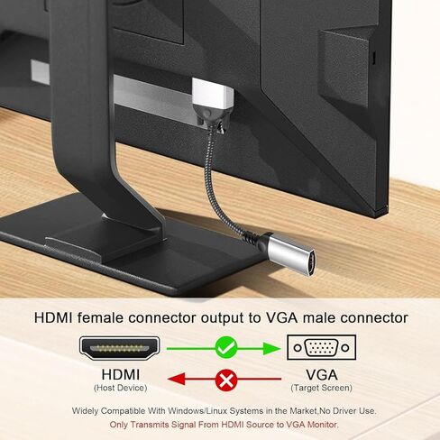 Standard Gold-Plated HDMI to VGA Cable 1080P Full HD - Black in Saudi Arabia