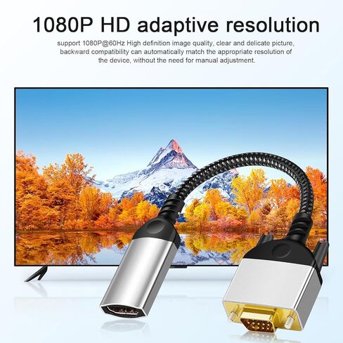 Standard Gold-Plated HDMI to VGA Cable 1080P Full HD - Black in Saudi Arabia