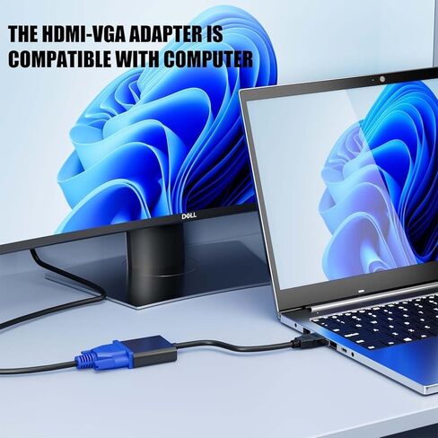 Radiant 5M Gold-Plated HDMI to VGA Adapter 1080P Full HD - Black in Saudi Arabia