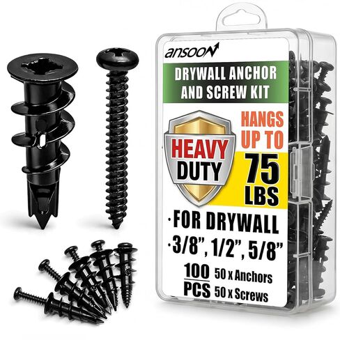 Ansoon Zinc Self Drilling Drywall Hollow-Wall Anchors with Screws Kit, 100 Heavy Duty Metal Wall Anchors and 100#8 x 1-1/4'' Screws - 200 Pieces All Together in Saudi Arabia