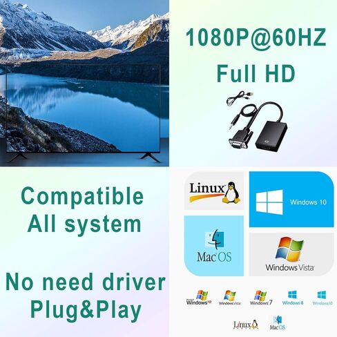 Heavy-Duty VGA to HDMI Adapter 1080P Full HD - Black in Saudi Arabia
