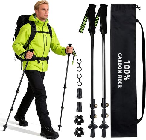 aiGear Carbon Fiber Trekking Poles, Ultra Strong Lightweight Collapsible Hiking Poles with Cork Grips Quick Flip Locks & All-Terrain Accessories for Men & Women Backpacking Camping in Saudi Arabia