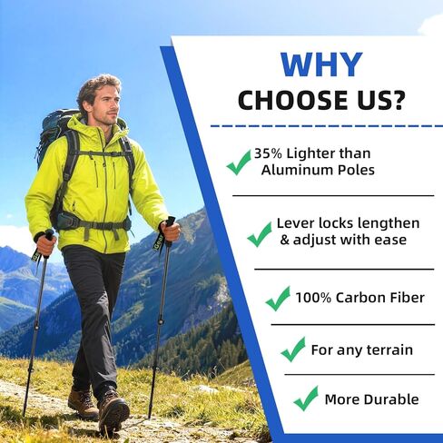 aiGear Carbon Fiber Trekking Poles, Ultra Strong Lightweight Collapsible Hiking Poles with Cork Grips Quick Flip Locks & All-Terrain Accessories for Men & Women Backpacking Camping in Saudi Arabia