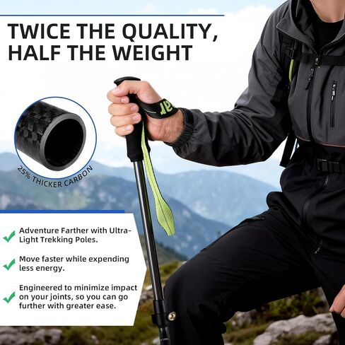 aiGear Carbon Fiber Trekking Poles, Ultra Strong Lightweight Collapsible Hiking Poles with Cork Grips Quick Flip Locks & All-Terrain Accessories for Men & Women Backpacking Camping in Saudi Arabia