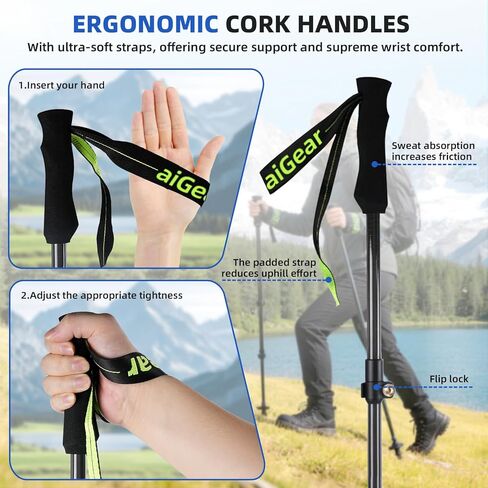 aiGear Carbon Fiber Trekking Poles, Ultra Strong Lightweight Collapsible Hiking Poles with Cork Grips Quick Flip Locks & All-Terrain Accessories for Men & Women Backpacking Camping in Saudi Arabia