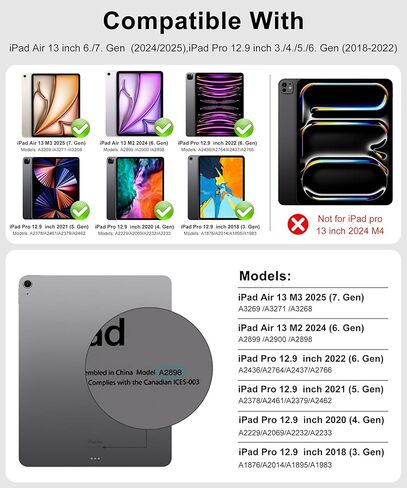 لوحة مفاتيح WINCHKING السحرية لجهاز iPad Air 13 بوصة (M3 2025 & M2 2024) + iPad Pro 12.9 بوصة من الجيل السادس إلى الثالث (2022-2018) - حافظة نحيفة مع لوحة تتبع متعددة اللمس، وحامل عائم ومفاتيح بإضاءة خلفية - أسود in Kuwait