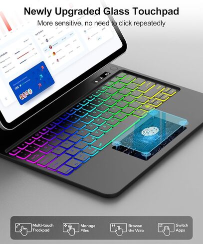لوحة مفاتيح WINCHKING السحرية لجهاز iPad Air 13 بوصة (M3 2025 & M2 2024) + iPad Pro 12.9 بوصة من الجيل السادس إلى الثالث (2022-2018) - حافظة نحيفة مع لوحة تتبع متعددة اللمس، وحامل عائم ومفاتيح بإضاءة خلفية - أسود in Kuwait