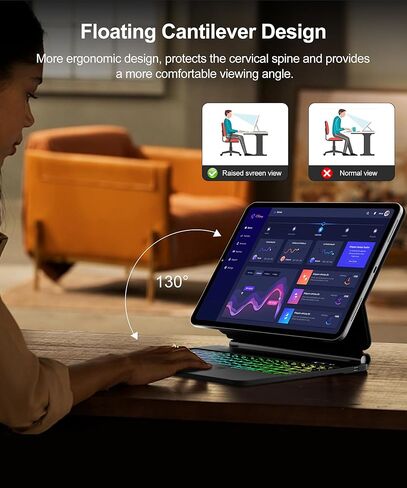 لوحة مفاتيح WINCHKING السحرية لجهاز iPad Air 13 بوصة (M3 2025 & M2 2024) + iPad Pro 12.9 بوصة من الجيل السادس إلى الثالث (2022-2018) - حافظة نحيفة مع لوحة تتبع متعددة اللمس، وحامل عائم ومفاتيح بإضاءة خلفية - أسود in Kuwait