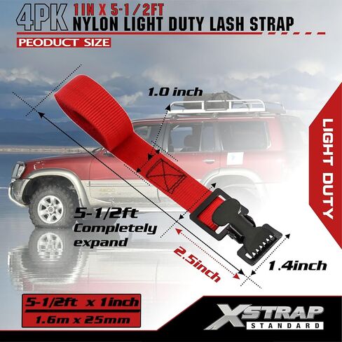 XSTRAP STANDARD 4pk 1" x 5-1/2ft JUST Clip All-Purpose Lashing Strap, Alligator Thumb Buckle Cargo Secure Utility Webbing, Red in Saudi Arabia