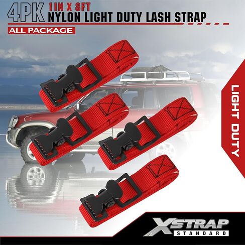 XSTRAP STANDARD 4pk 1" x 5-1/2ft JUST Clip All-Purpose Lashing Strap, Alligator Thumb Buckle Cargo Secure Utility Webbing, Red in Saudi Arabia