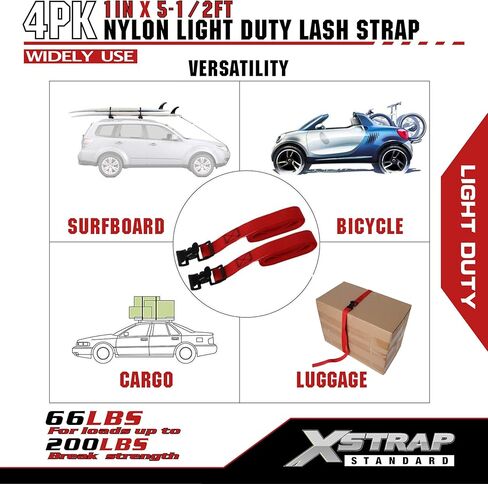 XSTRAP STANDARD 4pk 1" x 5-1/2ft JUST Clip All-Purpose Lashing Strap, Alligator Thumb Buckle Cargo Secure Utility Webbing, Red in Saudi Arabia
